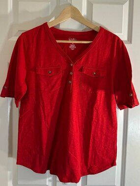 Croft & Barrow Red Utility Henley Top - Size M